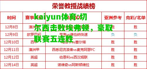 kaiyun体育:切尔西击败埃弗顿，豪取联赛五连胜